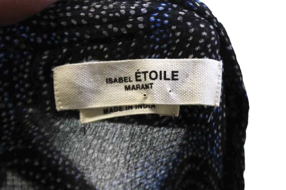 Etoile Isabel Marant PARIS. Blue/Black Silk Abstract Long Sleeve Blouse Top