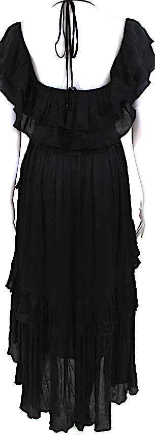 Ulla Johnson NY Black Silk Tiered Ruffled V-Neck Mid-Calf Dress