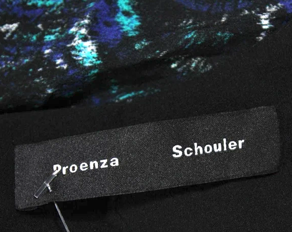 Proenza Schouler NY. Blue, Multi Color Long Sleeve V Neck Abstract Silk Dress