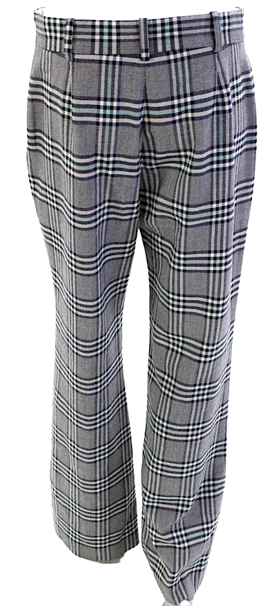CHLOE PARIS. See by Chloe Gray Blue Flat Front Plaid Wide Leg Trousers
