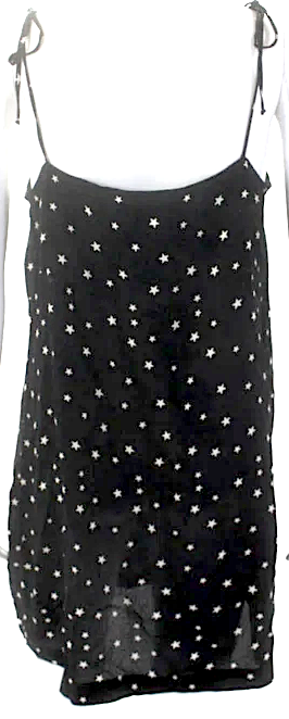 Reformation Black/White Viscose Stars Print Spaghetti Strap Dress