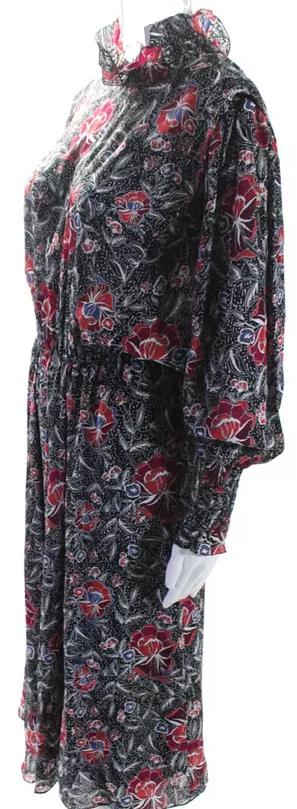 Isabel Marant Etoile Paris. Black Silk Chiffon Floral A-Line Maxi Dress