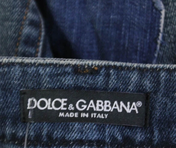 Dolce & Gabbana Italy. Blue Denim Patch-Work High Rise Cuffed Carpi Jeans