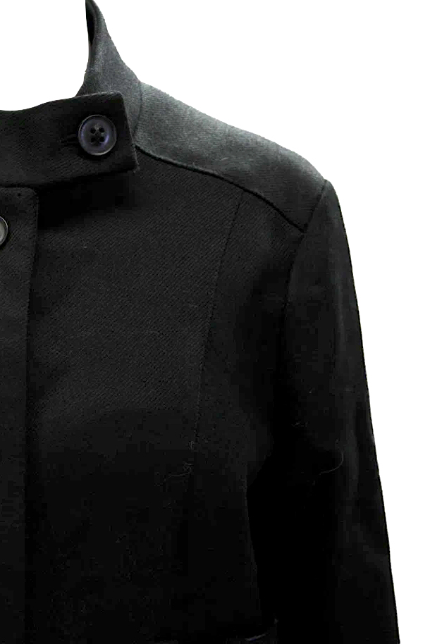 Mayle New York. Black Wool Buttoned Long Sleeve Mid Length Trench Coat