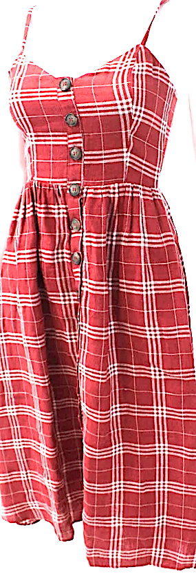 Reformation NY. Red Plaid Printed Linen Sleeveless  Casual Dress