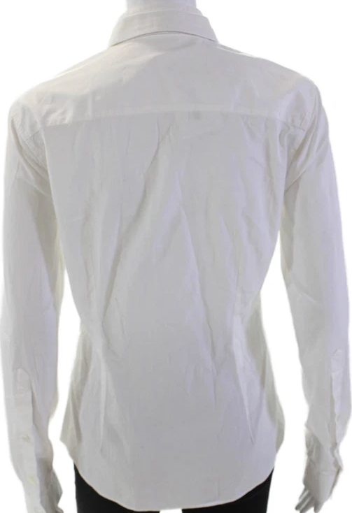 Dolce & Gabbana Italy. White Cotton Blend Collar Ruffle Detail Button Front Blouse