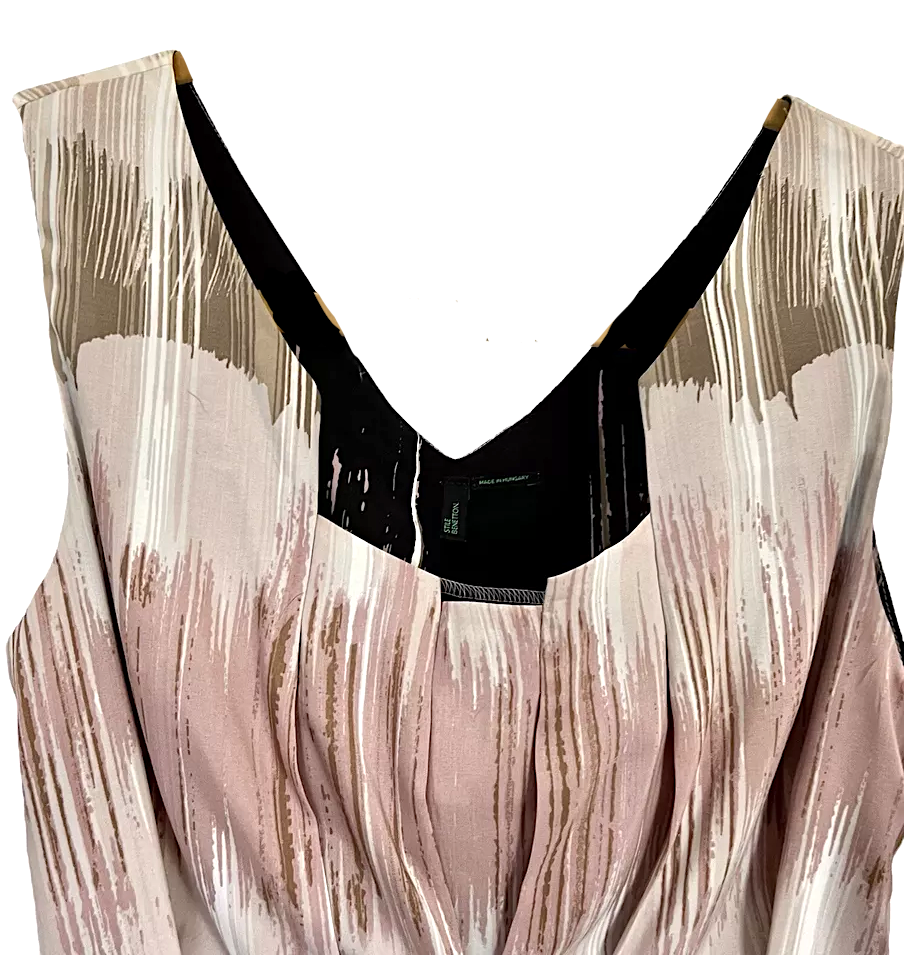 Benetton Vintage Print Sleeveless Belted Flare A Line Dress