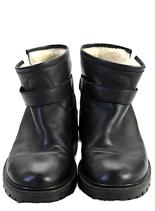 Fendi Italy. Black Leather Fur Lined Buckled Slip-On Ankle Boots Size EUR 38