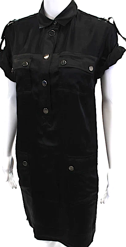 Dolce and Gabbana Italy. Black Textured Short Sleeve Button Sleek Dress