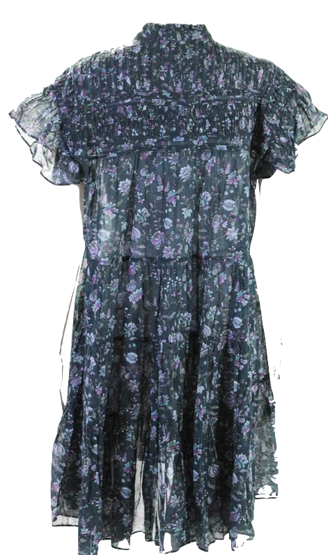 Isabel Marant Paris. Blue Cotton Floral Round Neck Short Sleeve Dress