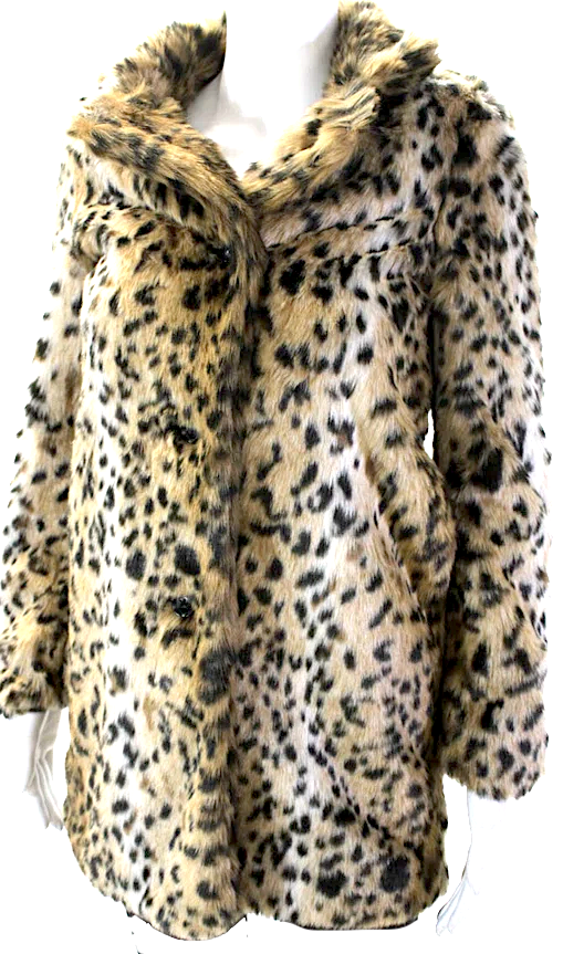 Talula Faux Fur Leopard Print Button Down Coat