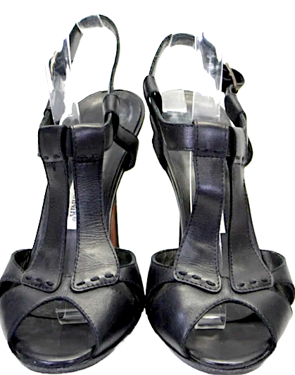 Manolo Blahnik Paris. Black Leather Open Toe Stiletto Strappy Sandals ize 39.5