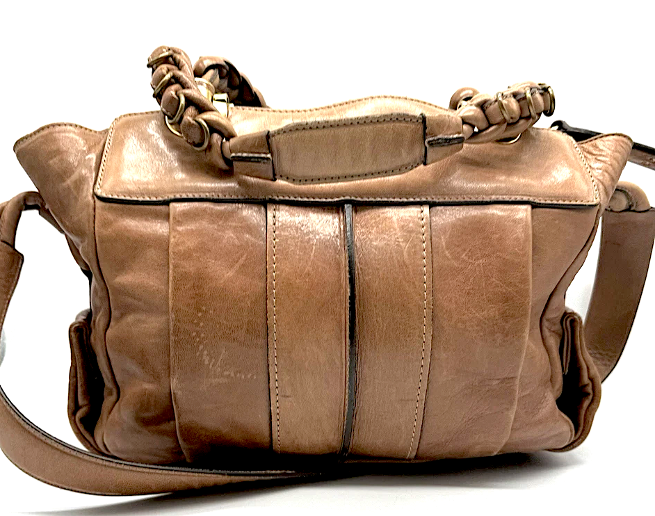Chloe Paris. Chestnut Lambskin Glazed Leather Satchel Handbag / Shoulder Bag w/Long Strap