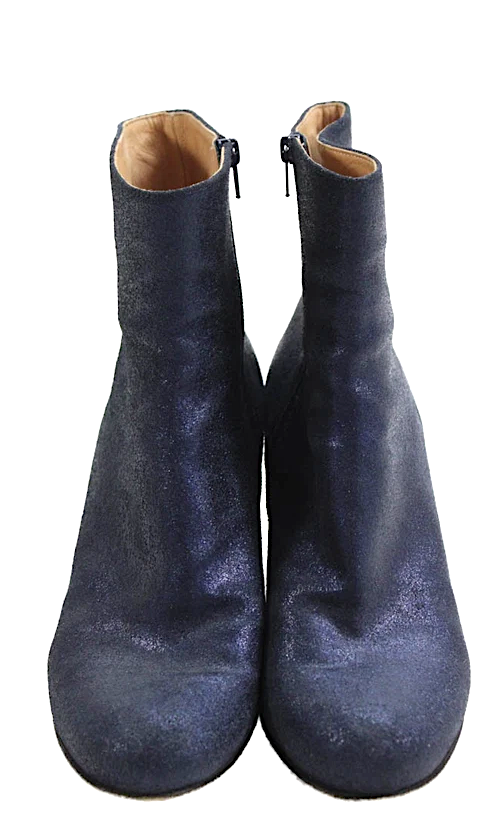 Maison Margiela Paris. Metallic Blue Zippered  Heeled Ankle Boots  Size EUR 40