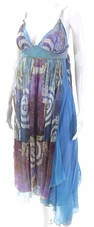 The People Of The Labyrinths Amsterdam. Multi-Colored Silk Art To Wear Graphic V Neck Flowy Dress