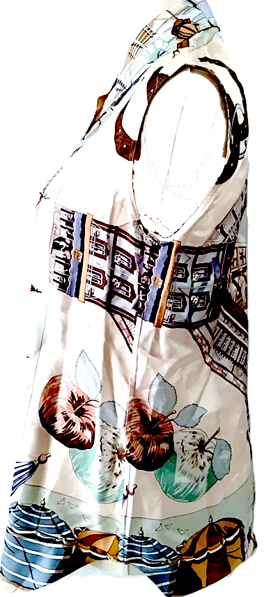HERMES PARIS. Vintage Sleeveless Print Silk Top