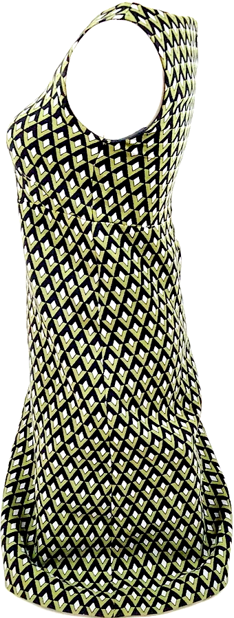 Prada Italy. Wook, Cupro, Silk Geometric Print Dress