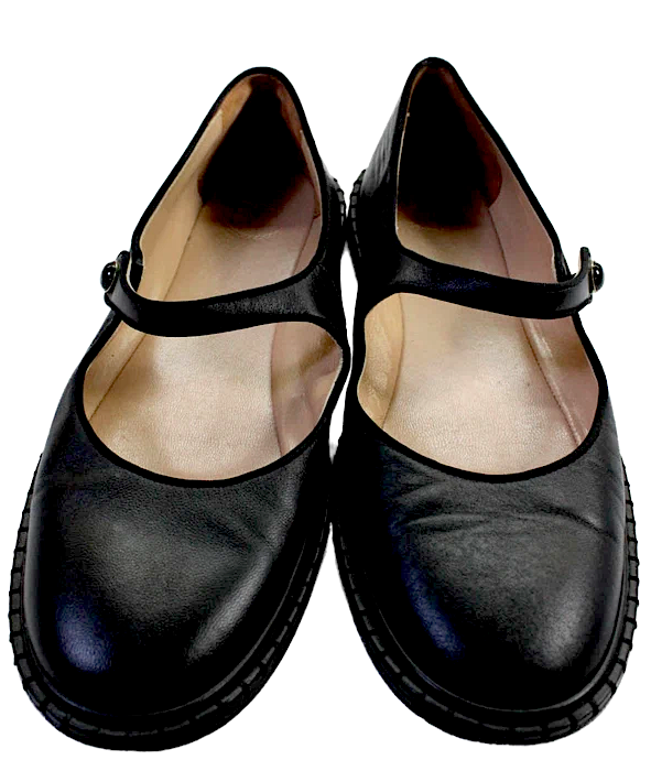 Chloe Paris. Black Leather Round Toe One Strap Mary Jane Flats Black SZ 41FR 39.5 USA