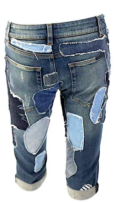 Dolce & Gabbana Italy. Blue Denim Patch-Work High Rise Cuffed Carpi Jeans