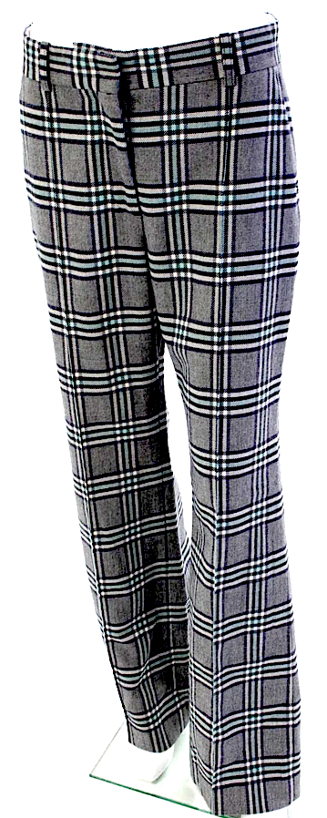CHLOE PARIS. See by Chloe Gray Blue Flat Front Plaid Wide Leg Trousers