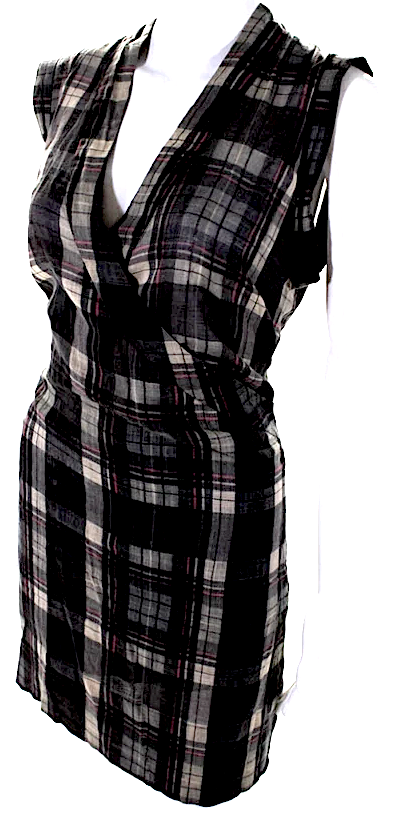 Isabel Marant Etoile Paris. Grey Plaid Sleeveless V Neck Dress
