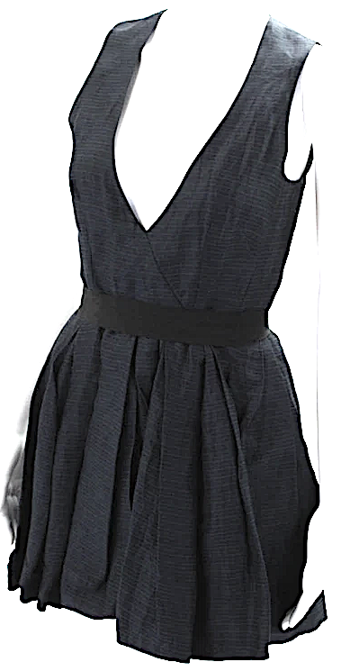 Isabel Marant Paris. Navy Linen Back Zip Sleeveless V Neck Striped Dress
