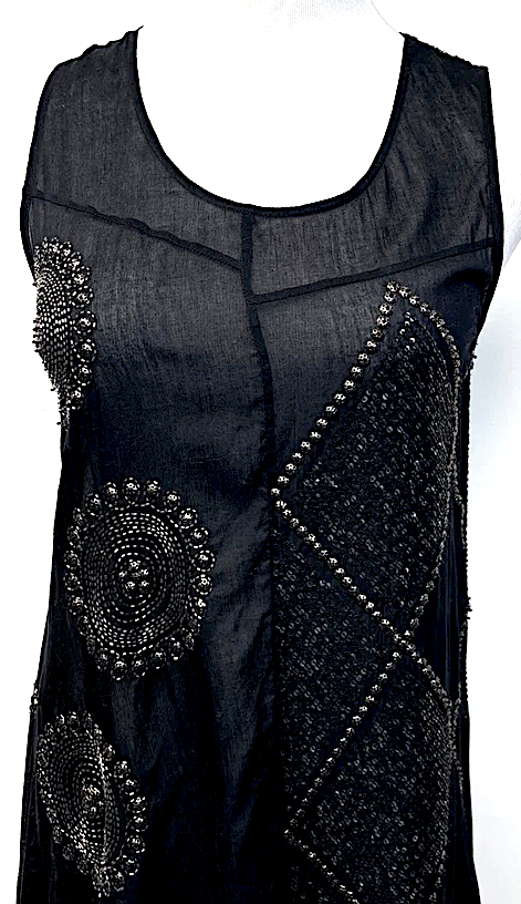 Peachoo + Krejberg Paris/New Delhi. Black Cotton Semi Sheer w/Silver Embellishments Tunic/Mini Dress