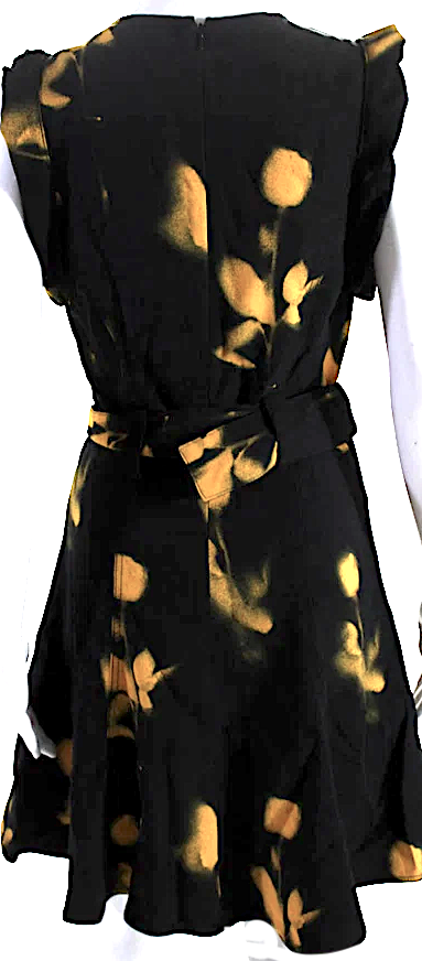 Proenza Schouler NY. Black, Yellow, Belted Spotted A Line Dress