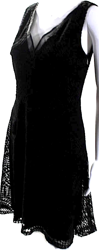 Donna Karan Black Geometric Textured Sleeveless V-Neck Dress