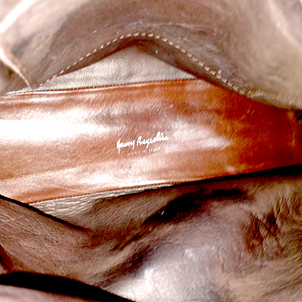 Henry Beguelin Paris. Vintage Handmade Distressed Leather / Snake Embossed Detail Shoulder Leather Bag