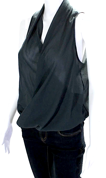 Helmut Lang NY. Blue PolyTech Fabric Sleeveless V-neck Slip-on Tank Blouse