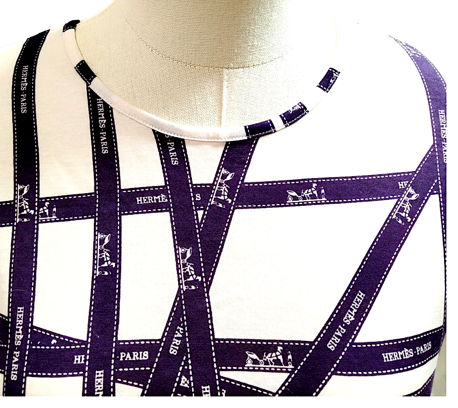 Hermes Paris. Vintage Logo Black Ribbon Cotton Top