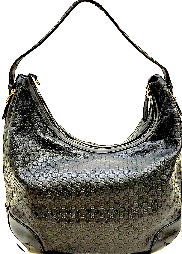 GUCCI ITALY. Vintage Black Logo GG Leather Hobo Shoulder Bag