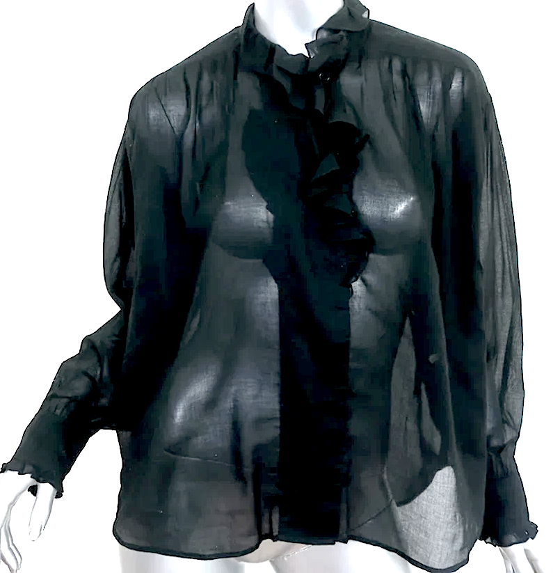 Isabel Marant Etoile Paris. Black Cotton Pamias Ruffle Blouse Long Sleeve Top