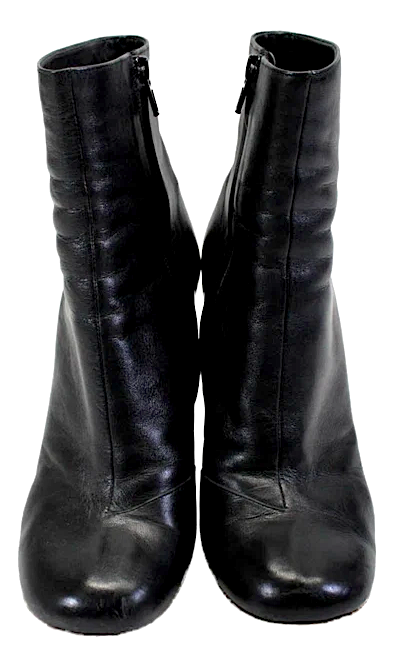 Celine Paris. BlackLeather Zipped Squared Toe Heel Accented Boots Size 37.5