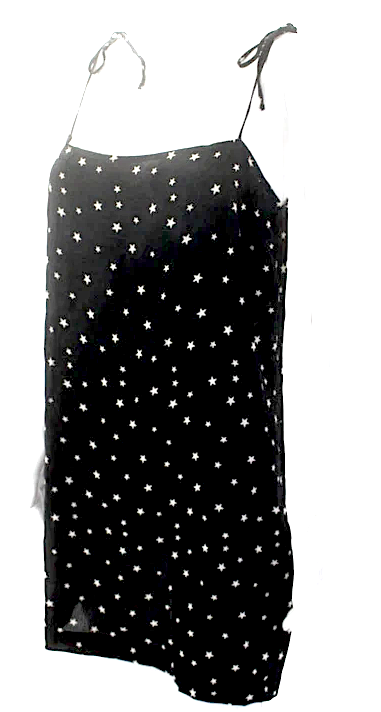 Reformation Black/White Viscose Stars Print Spaghetti Strap Dress