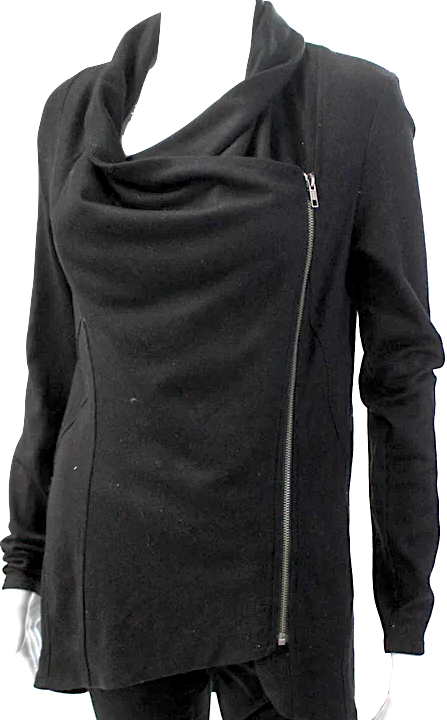 Helmut Lang Black Wool Asymmetric Zip Up Collared Jacket
