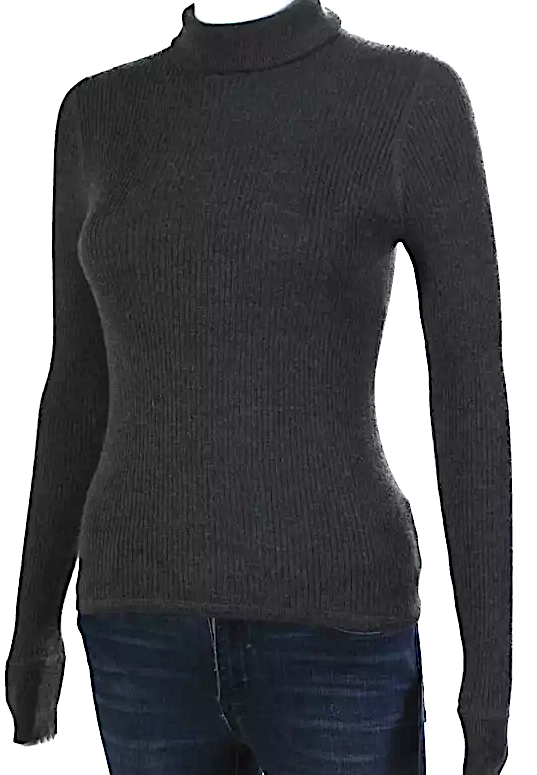 Prada Italy. Dark Gray Long Sleeve Cashmere Ribbed Knit Turtleneck Sweater