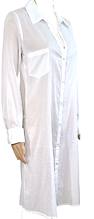 HUMANOID NETHERLANDS. Sister White Lightweight Cotton Long Sleeve Button Front Shirt Dress