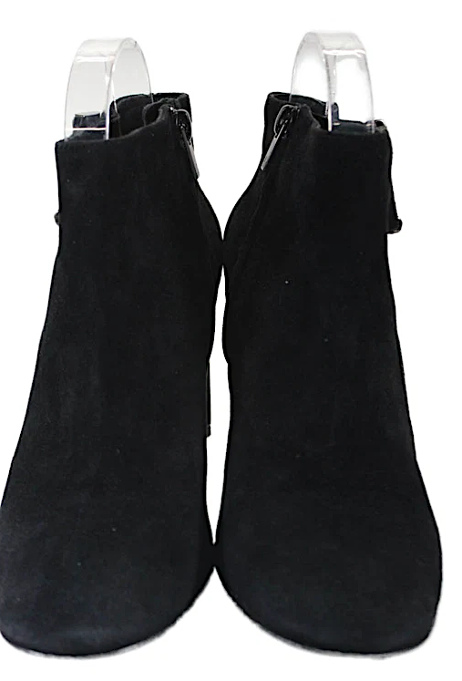 Robert Clergerie Paris. Black Suede Zippered Silver Buckle Accent Heeled Boots Size 9.5