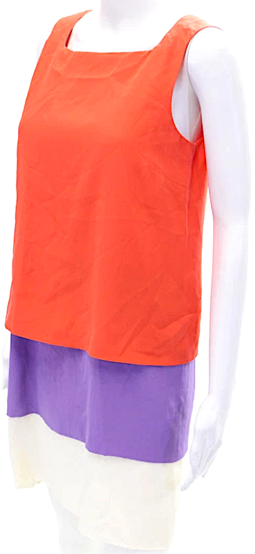 Gucci Italy. Multi Colored Tiered Silk Sleeveless Knee Length Dress