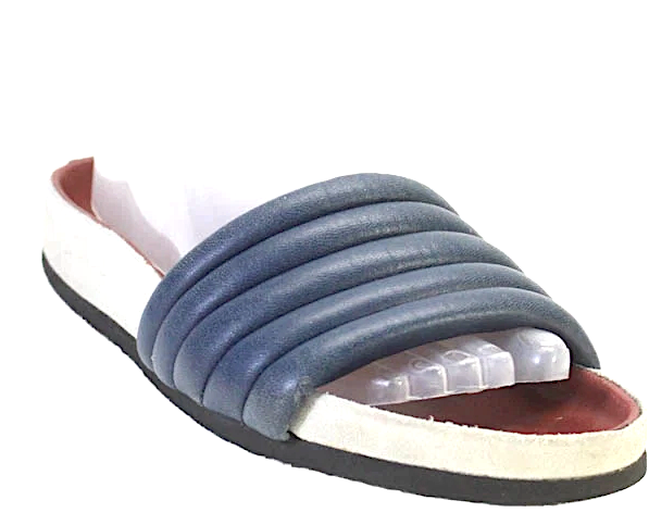 Isabel Marant Paris. Navy Leather Quilted Single Strap Slide Sandals Size 39