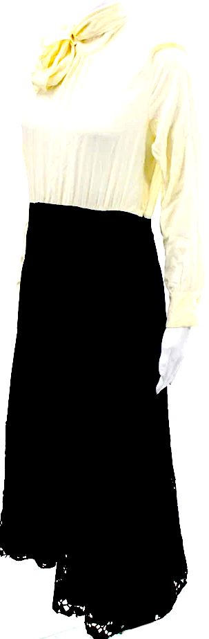 Miu Miu Italy. Cream Top/Black A-Line Dress Long Sleeve High Neck Dress