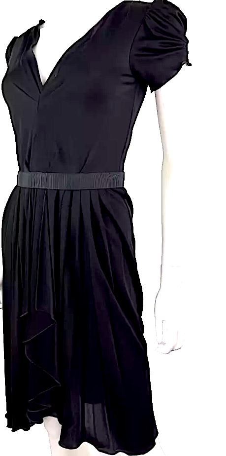 Dolce Gabbana New W/O Tag. Authentic Black Viscose Pleated Stretch Belt Dress