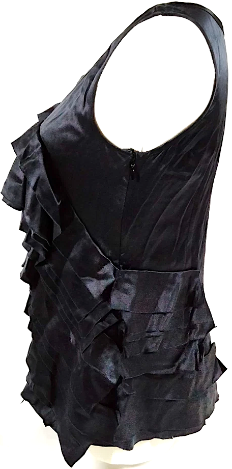 Prada Italy. Black Silk Ruffle Top
