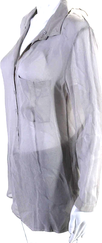 Helmut Lang NY. Gray Semi-Sheer Long Sleeve Button Up Blouse