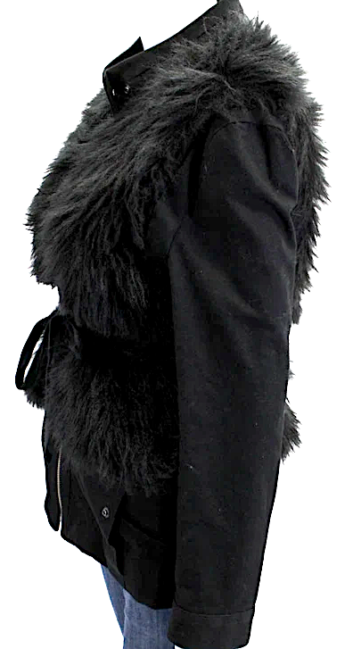 Loeffler Randall Black Cotton Faux Fur Front Long Sleeve Jacket