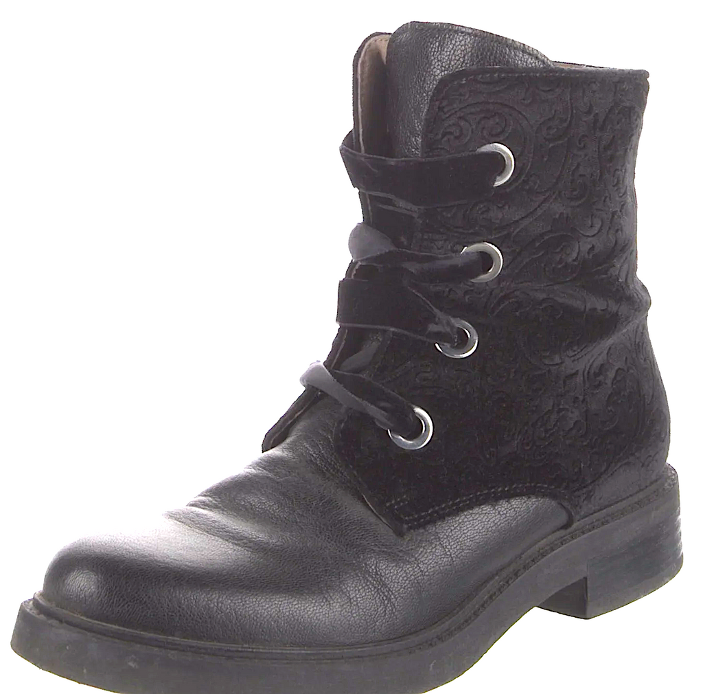 Barney's New York Black Leather/Velvet/Suede Combat Boots Size: 8