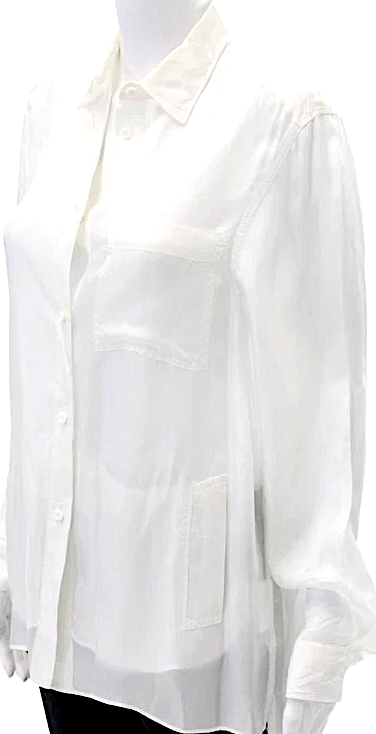ACNE Studios Sweden. White Vegan Silk Long Sleeve Button Down Blouse