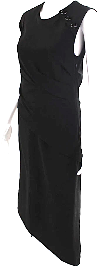 Proenza Schouler NYC. Black Acetate BodyCon Zippered Pleated Sleeveless Midi Dress